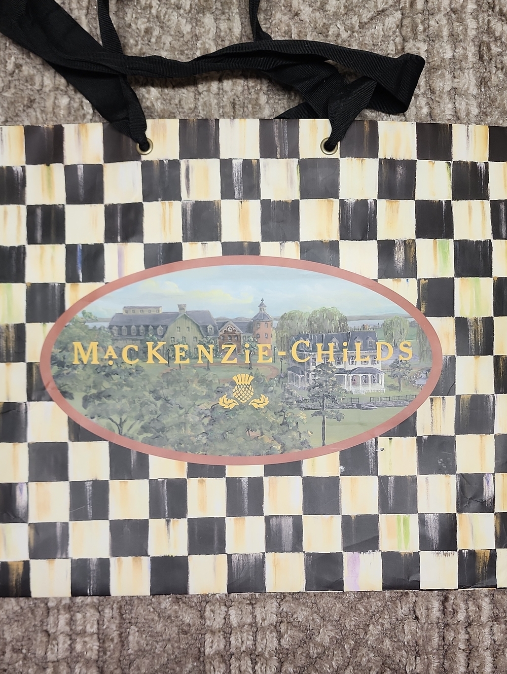MacKenzie-Childs Checkered Gift Tote with Logo Medallion